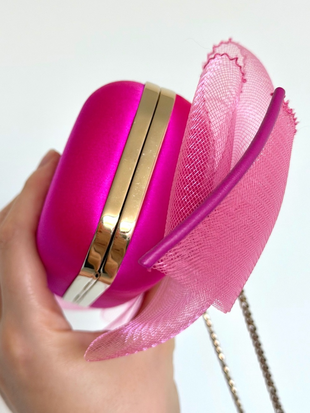 Jimmy Choo Cloud Pink Satin Oversized Bow Clutch Chain Bag - Picture 3 of 11
